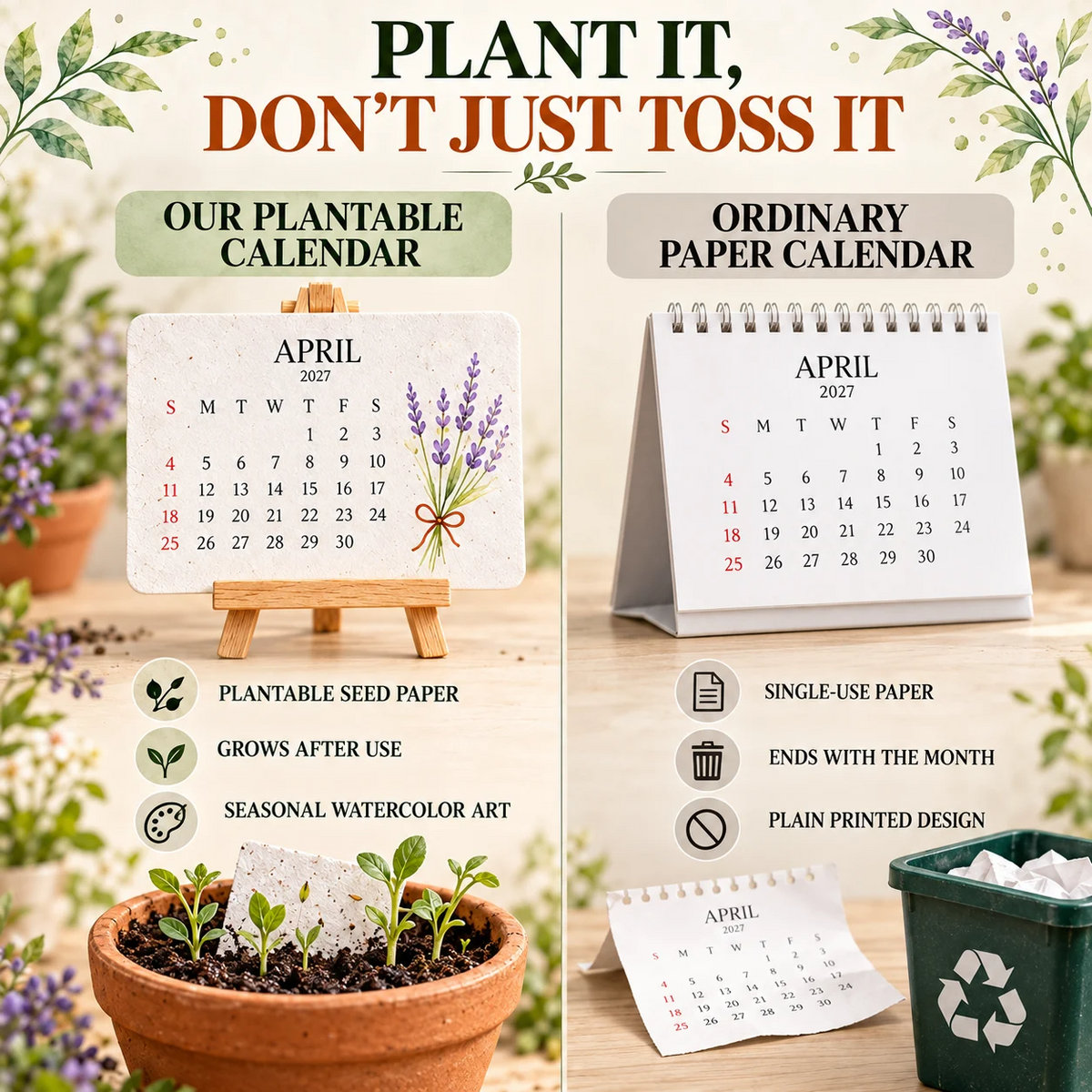 Plantable seed-paper card comparison graphic